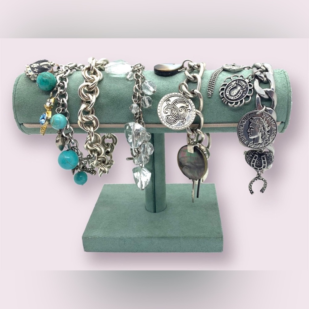 Retro Charm Bracelets Dangly Silver Jewelry Lot
